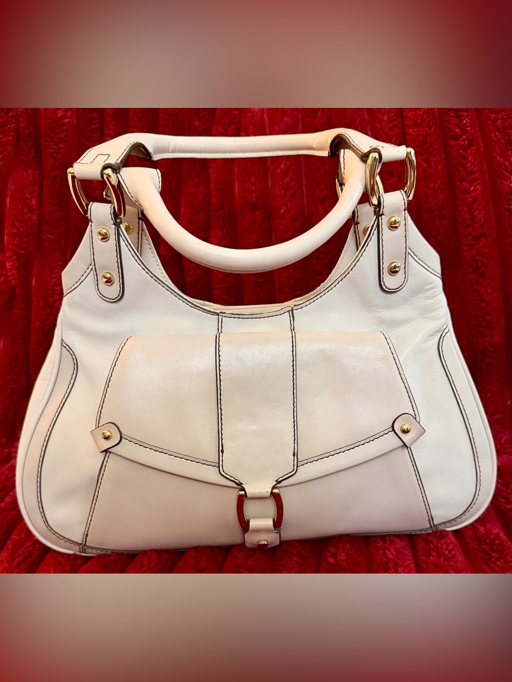 Cole Haan Cream Leather Shoulder Bag with Gold Hardware